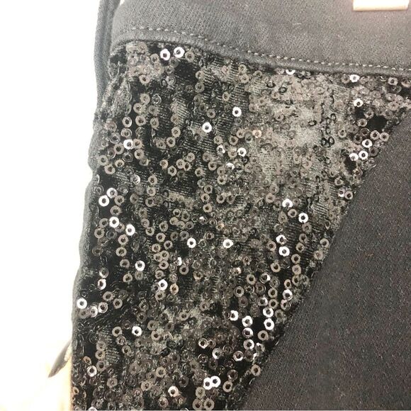 EXPRESS | Black Mid Rise Skinny Jeans Velvet Sequin Accents Women’s Size 16 - Picture 8 of 12